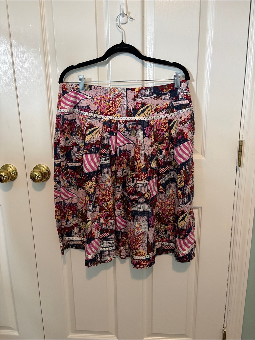 Autograph Multicolor Floral & Stripe Circle Skirt in Pink and Navy